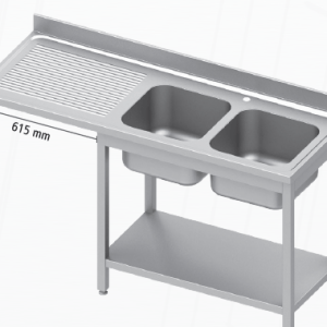 Spültisch mit Grundboden und Überstand, mit zwei Becken Links/Rechts